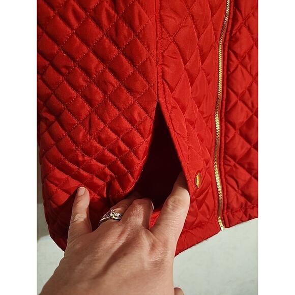 Laura Scott Quilted Vest Red Grey Faux Fur Lining sz Large Pockets - Picture 2 of 9